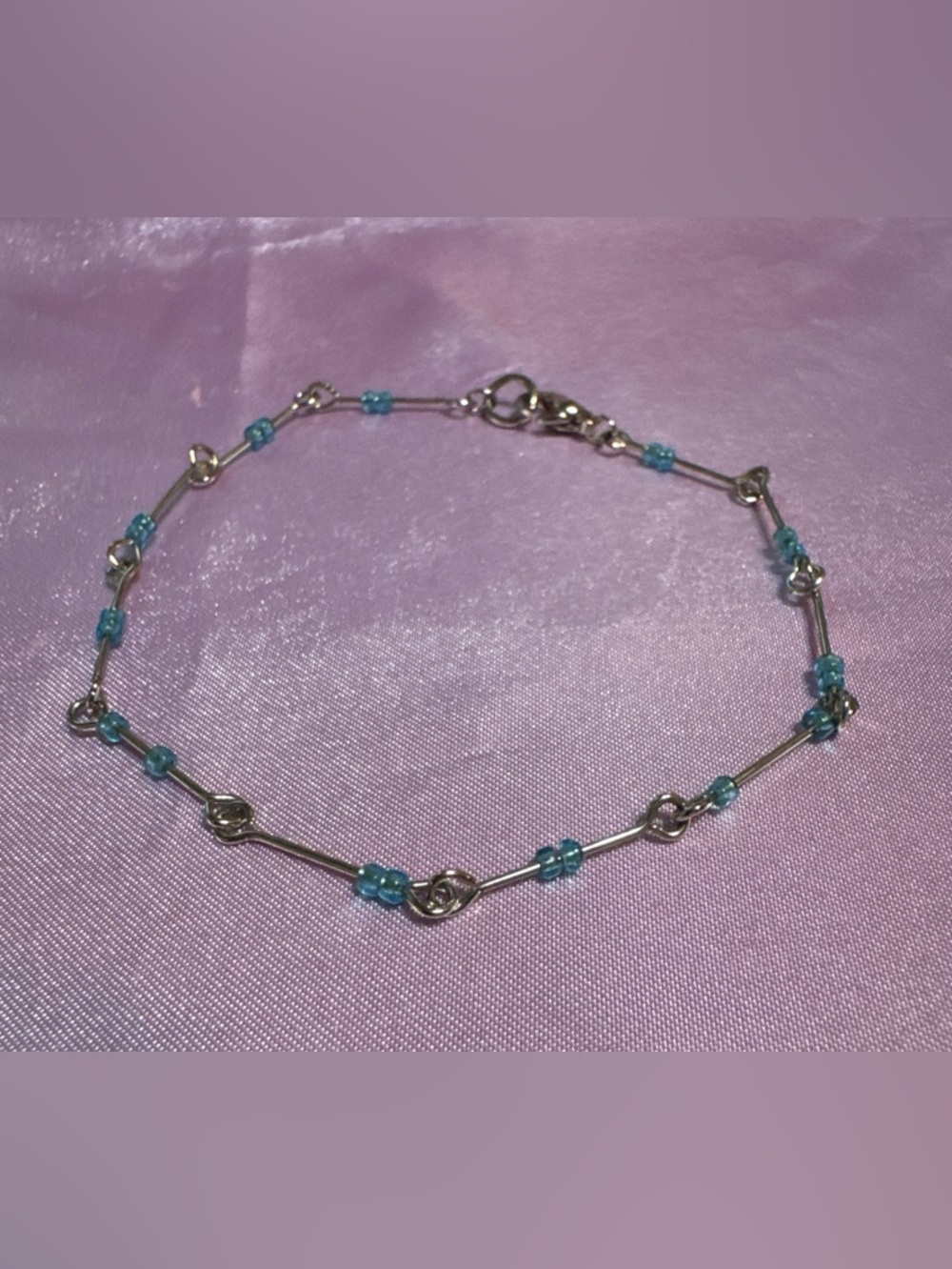 Delicate Blue Bead Silver-Tone Link Bracelet/Anklet